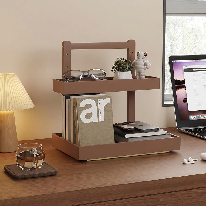 Bamboo Under Sink Storage 2 Tier Pull Out Cabinet Organizer Slide Out Under Sink Storage Shelf Undersink Organizers Shelves for Kitchen Bathroom Organization (Brown, 2 Packs)