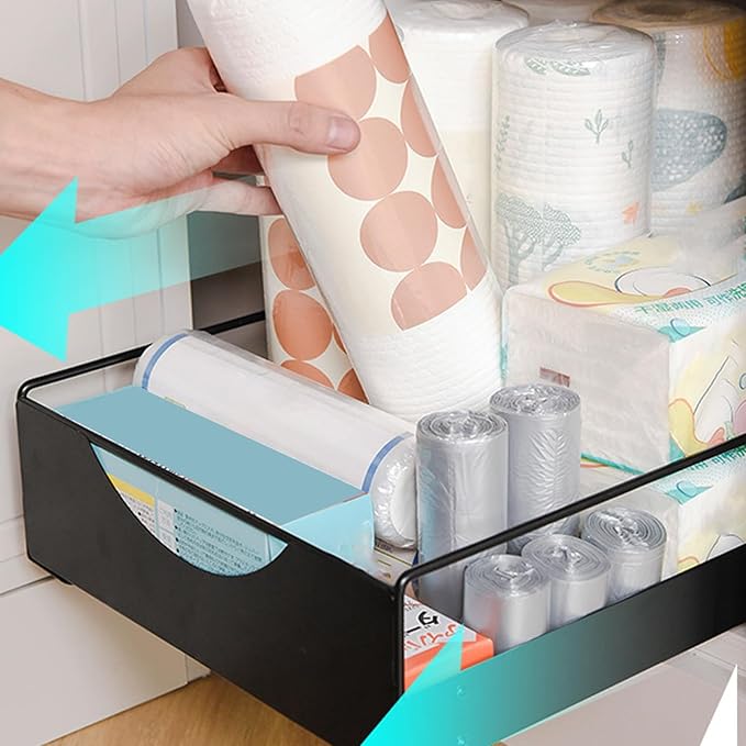 Estink Pull Out Cabinet Organizer Cabinet Drawers Slide Out Kitchen Pull Out Drawers for Cabinets Slide Out Pantry Shelves No Drill Installation with Smooth Glide (M(66x45x17cm/26x17.72x6.69in))