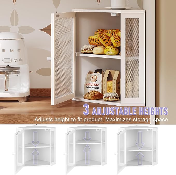 Bamboo Bread Box with Acrylic Window Display, Kitchen Countertop Storage,(White, Medium)