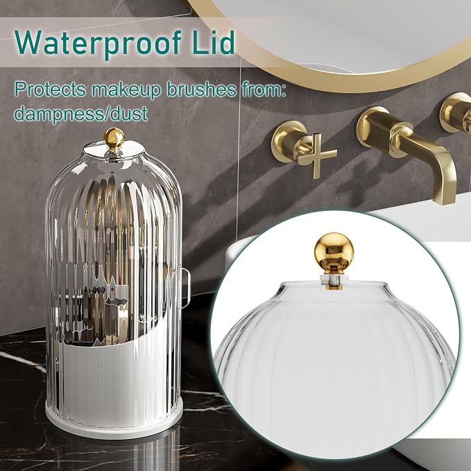 GAXmi Makeup Brush Holder with Lid Rotating Cosmetic Organizer, Transparent | 360 Rotation, Waterproof, Dustproof, Moistureproof