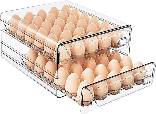 HIYOHIYO Clear 60 Egg Holder for Fridge, High Capacity Egg Container for Refrigerator, Stackable Egg Storage Trays for Countertop, Eggs Organizer for Refrigerator (11.6"x 10.2"x 5.1")