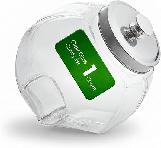 Restaurantware Vetri 0.5 Gallon Penny Jar 1 Durable Candy Jar - With Wide Spout Chrome Lid Clear Glass Cookie Jars For Kitchen Counter Dishwashable