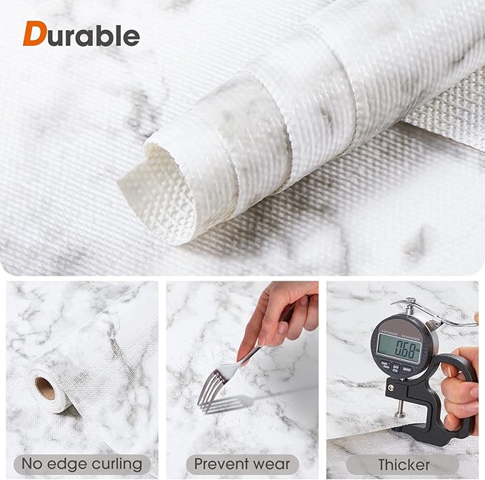 Drawer and Shelf Liner, Non-Slip Kitchen Cabinet Liners Non-Adhesive Thick Strong Grip Waterproof Washable Mats Protect Dresser Shelves Cupboard Bathroom Cabinets, White Marble, 24 in X 30 FT