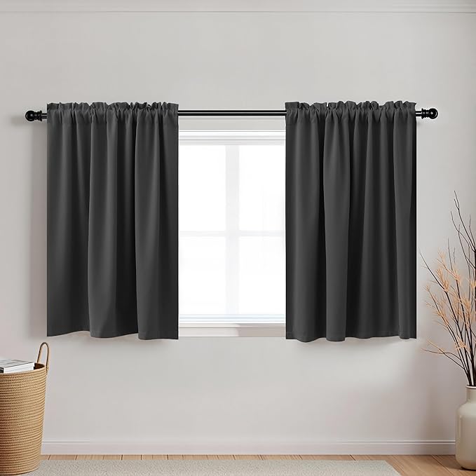 KOUFALL 36 Inch Curtains Length for Kitchen,2 Panels Set Blackout Dark Black Out Curtains for Bedroom Windows Short 18 x 36 Inch Long