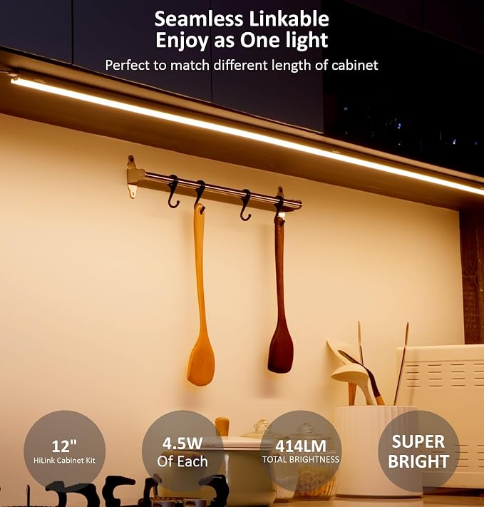 Leetdud Under Cabinet Lighting Plug in, 12 Inch 1 Pc, Linkable AC120V 3CCT 3000K/4000K/5000K Ultra Slim, LED Under Cabinet Lights for Counter Light, Kitchen, Shelf, Sink, Workshop, Desk，White