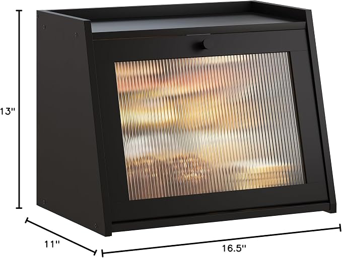 GHWIE Large Bread Box, Easy Access & Cleaning - Bamboo Bread Box for Kitchen Countertop with Acrylic Door (Black, Large)