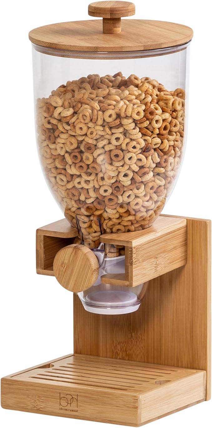 Honey-Can-Do Bamboo Cereal Dispenser with Airtight Lid – Countertop Dry Food Dispenser for Kitchen Organization – Eco-Friendly Cereal Container for Pantry