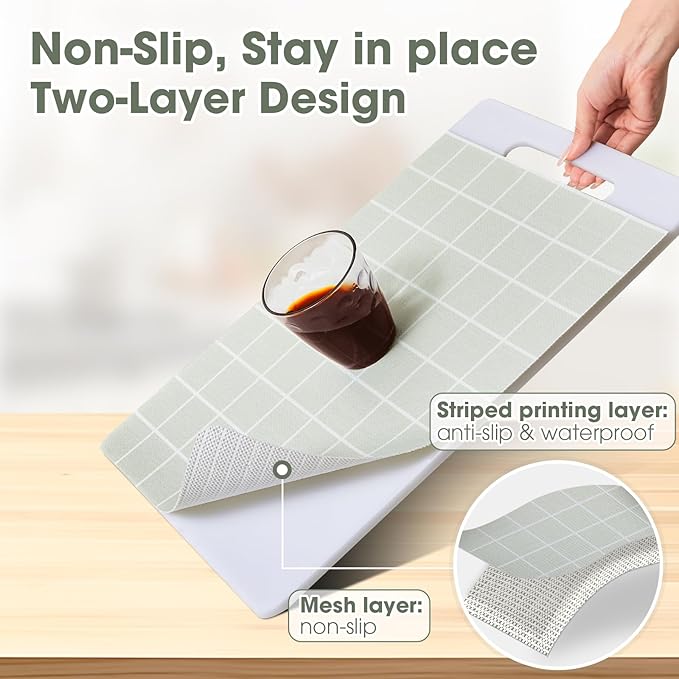 Drawer and Shelf Liner, Non-Slip Kitchen Cabinet Liners Non-Adhesive Thick Strong Grip Waterproof Washable Mats Protect Dresser Shelves Cupboard Bathroom Cabinets, Light Green, 12 in X 10 FT