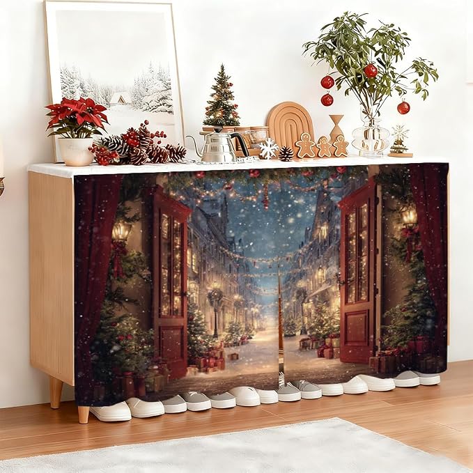 Self Adhesive Vintage Street View Cabinet Curtain for Mother's Day, 39x28 Inch Open Door Scenery Under Sink Skirt No Drill, Spring Cleaning Kitchen Decor, Hook and Loop Valance