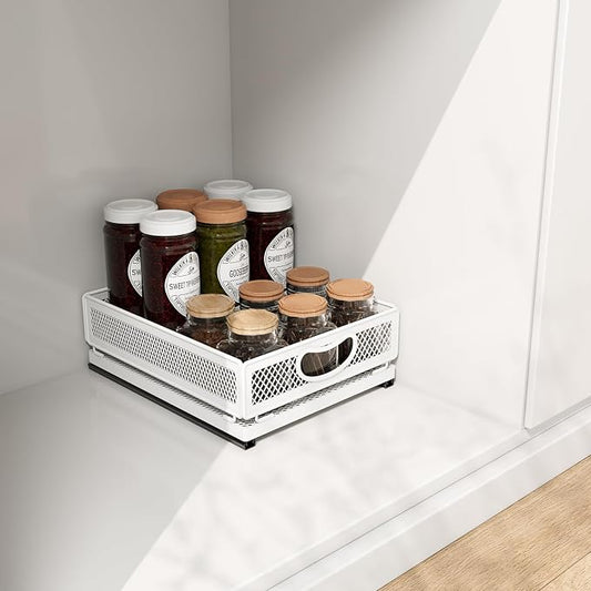 Pull out Cabinet Rack Organizers, No-Drill Slide Organizer Under Sink Organizer, Strong & Sturdy Expandable Cabinet Drawers, For Kitchen, Bathroom, Pantry(F,11.8*9.4*3.9inch/30*24*10cm)