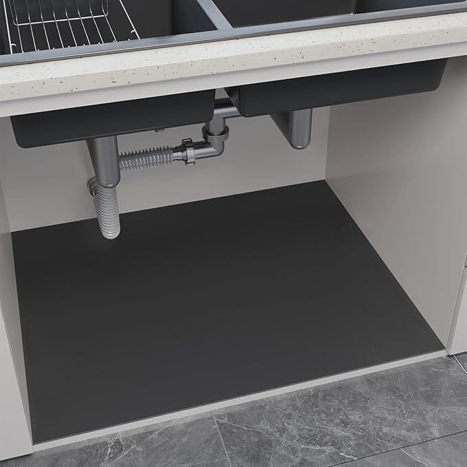Under Sink Mats-35" x 24" (Cut-to-Fit) Absorbent Shelf Liner for Kitchen&Bathroom Cabinets | Non-Slip, Quick-Dry Cabinet Liner for Under Sink, Vanity & Utility Storage (Grey, 35''x24'')