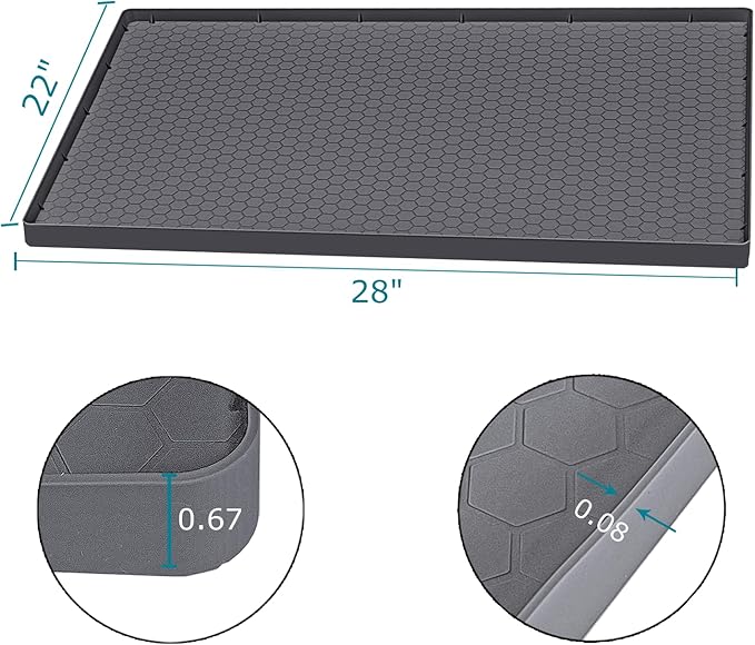 Under Sink Mat 28 x 22 for Kitchen Waterproof, Silicone Under Kitchen Bathroom Protector Sink Liner Mat, Easy to Clean Cabinet Mat Organizers and Storage, Grey