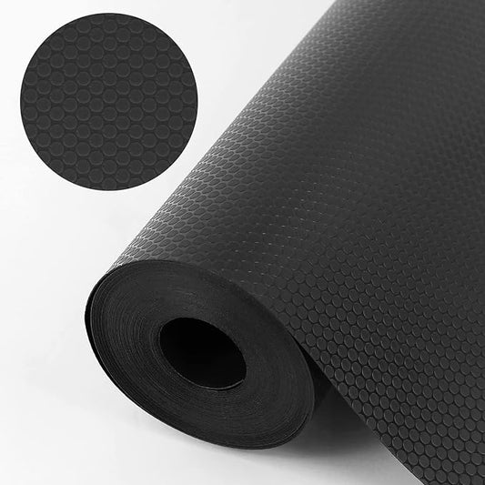 WochiTV Shelf Liner for Cabinets, Drawer 23.6 Inch x 10 Feet, Non Adhesive EVA Plastic Waterproof Protectors Mats for Kitchen, Pantry, Bathroom Closet, Cupboard, Black
