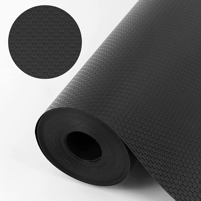 WochiTV Shelf Liner for Cabinets, Drawer 23.6 Inch x 15 Feet, Non Adhesive EVA Plastic Waterproof Protectors Mats for Kitchen, Pantry, Bathroom Closet, Cupboard, Black