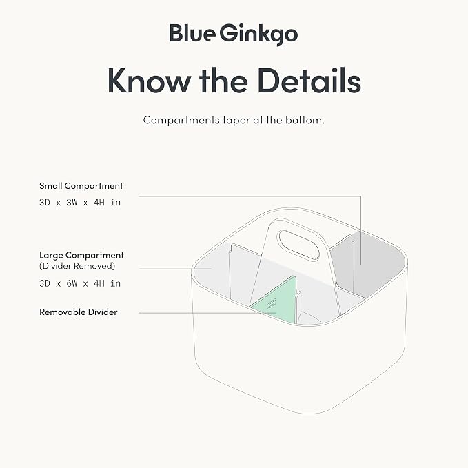 BLUE GINKGO Small Stackable Organizer Caddy – Korean-Made Portable Tote for Bathroom, Office, Crafts, or School Supplies (Square, Blue)