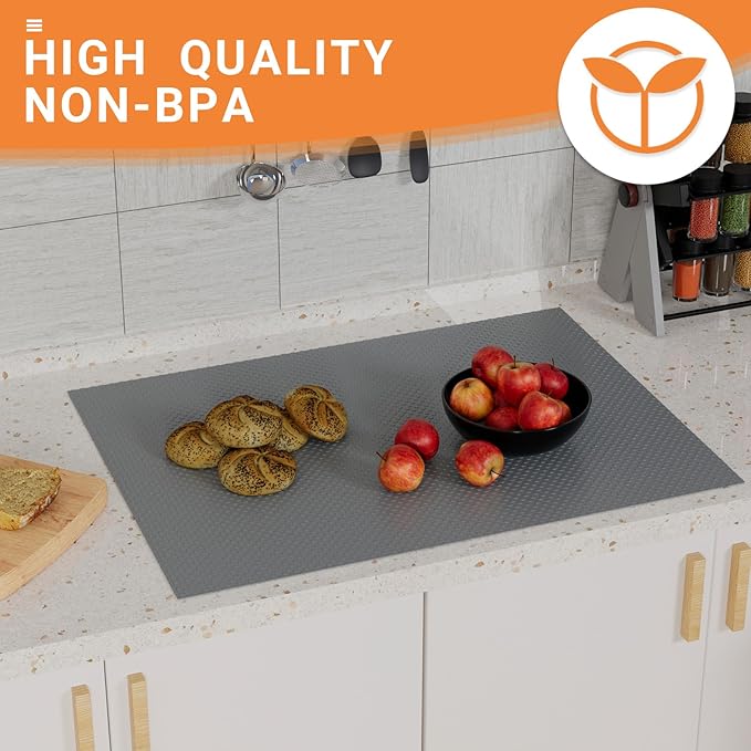FLPMIX Waterproof Cabinet Shelf Liner: Non-Adhesive Drawer Liners Dark Grey - 17.7" × 300" Easy to Cut Pantry Shelving Liner for Cupboard