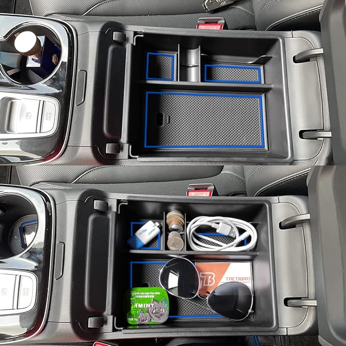 TACORBO Center Console Organizer Compatible with Hyundai 2022-2024 Tucson Plug-in Hybrid/Hybrid all Trims and Tucson Gas Limited and Santa Cruz 2022 2023-2025 Accessories, Armrest Insert Tray, Blue