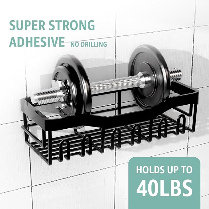 Adhesive Shower Caddy 5 Pack – Rustproof Stainless Steel No-Drill Bathroom Organizer Shelves with Large Capacity, Waterproof Storage Racks for Shower, Kitchen, Dorm, Apartment, and Home