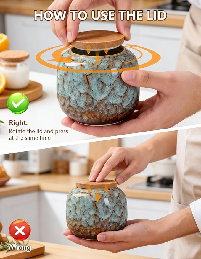 Ceramic Storage Jars, Exquisite Glaze Food Canisters for Kitchen Spice Storage,Tea Caddy Storage,Coffee Jar,Condiment Jar with Seald Lid (Light blue)