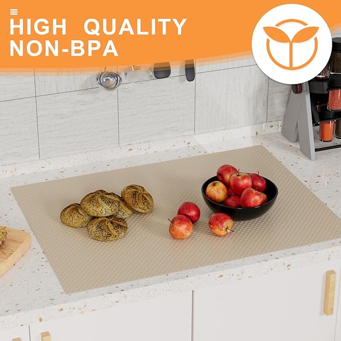 Shelf Liners for Kitchen Cabinets Khaki - 20 Inch Wide x 25 FT Long Large Waterproof Under Sink Mat - Non-Adhesive Easy to Cut Cabinet Drawer Liner