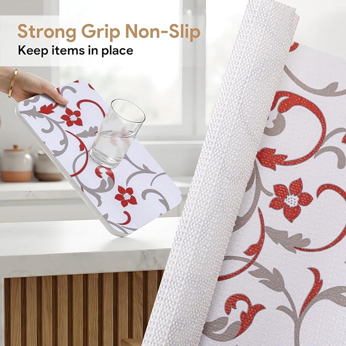 Shelf Liners Non Adhesive 5Rolls*17.7'' X 96'' Drawer Liner for Kitchen Cabinets, Waterproof Shelf Liners Durable Anti-Slip for Kitchen Cabinets Cupboard Liner