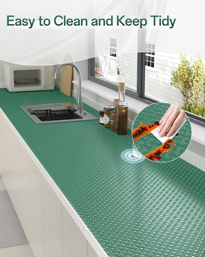 Shelf and Drawer Liner for Kitchen Cabinet, Non-Adhesive 18in x 120in Waterproof Contact Paper Refrigerator Liners Thickened Durable EVA Material Non Slip Mat for Dresser Cupboard Pantry Protector