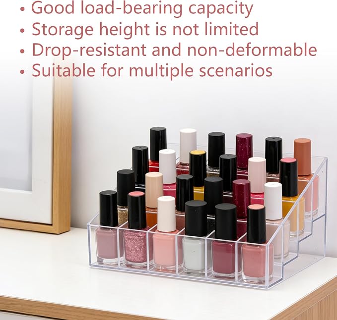 Nail Polish Organizer Holder,24 Slots Nail Organizer Rack, Clear Acrylic Nail Polish Storage Shelves,6-Tier Nail Polish Display Stand for Vanity, Bathroom Counter, Dresser,Salon,(1 Pack)