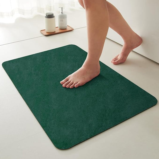 TYUU Bathroom Mat Quick Dry, Bathroom Rugs Non Slip Washable Thin Absorbent Bath Mat Fits Under Door Bathroom Floor Mat Perfect for Bath, Shower, or Sink 24"x36" Dark Green