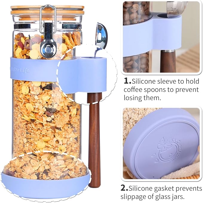 KKC 1.5-Quart Large Glass Nuts Storage Container, Airtight Food Storage Jar with Bamboo Lid & Scoop, Keeps Nuts Crunchy & Fresh, Perfect for Pantry Organization & Storing Nuts, Almonds, Peanuts