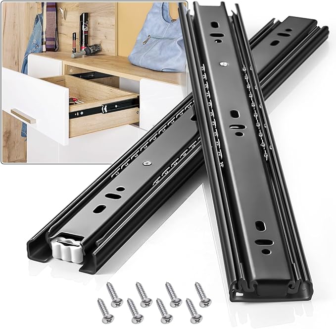 Drawer Slides 1 Pair Full Extension 10 12 14 16 18 20 22 24 inch Side Mount Rails Dresser Cabinet Bracket Replacement Ball Bearing Tracks Guide Metal Runner 100 LB (Basic-1 Pair, 14 Inch)