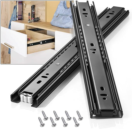 Drawer Slides 1 Pair Full Extension 10 12 14 16 18 20 22 24 inch Side Mount Rails Dresser Cabinet Bracket Replacement Ball Bearing Tracks Guide Metal Runner 100 LB (Basic-1 Pair, 14 Inch)