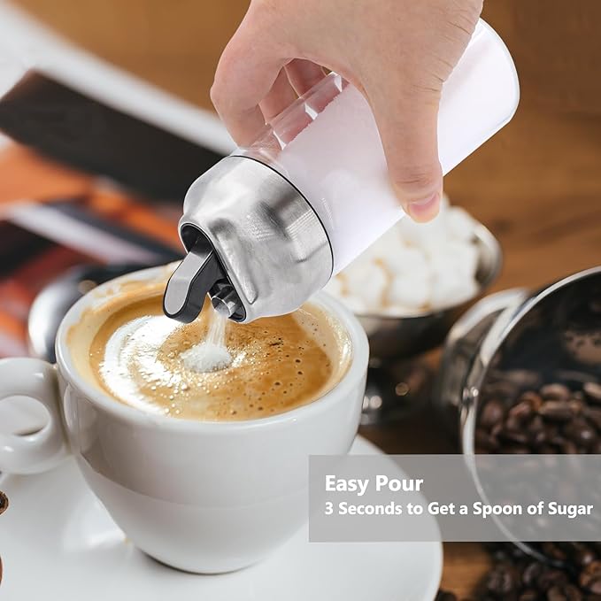 Aelga 12 OZ Glass Sugar Dispenser with Pour Spout, Weighted Pourer, for Coffee, Tea & Baking, 2 Pack