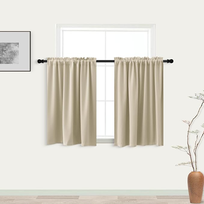 KOUFALL Biscotti Beige Short Curtains for Bedroom 2 Panels Set Blackout Curtains for Small Windows Boys Room Width 18x24 Inch Length