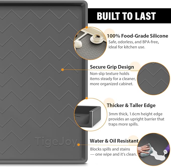 TigeJoy 37" x 19" Under Sink Mats for Kitchen Waterproof, Leak-Proof Silicone Mat Sink Protector and Cabinet Liner, Kitchen Essentials Organizer and Storage, Boot or Shoe Tray, Pet Feeding Mat