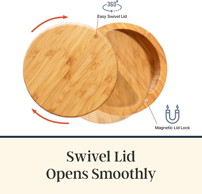 Totally Bamboo Salt Keeper Duet, Salt and Pepper Container with Dual Compartments, Bamboo Spice Cellar with Magnetic Swivel Lid, Countertop Bowls for Seasonings