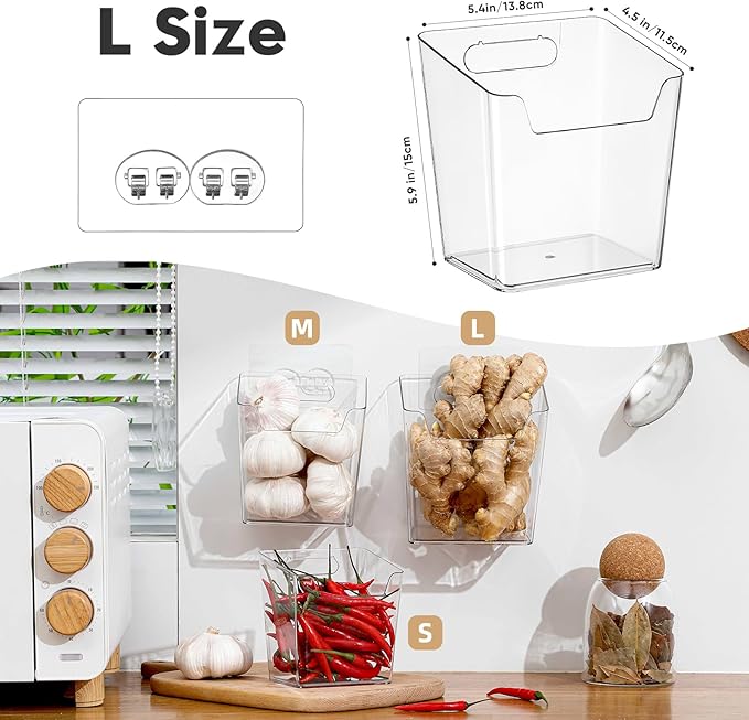 2-Pack Kitchen Cabinet Door Organizer Adhesive, Hanging Storage Bins, Stick on Small Wall Storage Container, Bathroom Floating Shelf Under Sink Caddy Spice Rack for Pantry Organizer, Office, Dorm