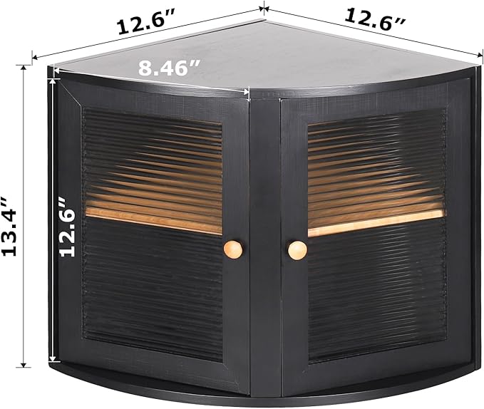 HOMEKOKO Double Layers Bamboo Corner Bread Box for Kitchen Counter, Vintage Wooden Large Capacity Bamboo Bread Food Storage Bin (Black)