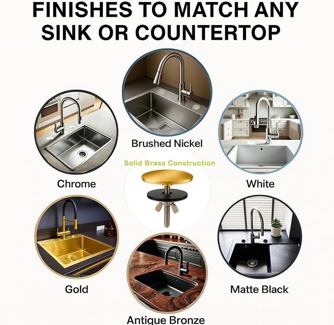 2 Pcs Solid Brass Kitchen Sink Hole Cover, 2 Inch Faucet Hole Cover, Polished Gold Finish Tap Hole Plate Stopper Cover, Countertop Hole Cover for Kitchen and Bathroom Sinks (Polished Gold)