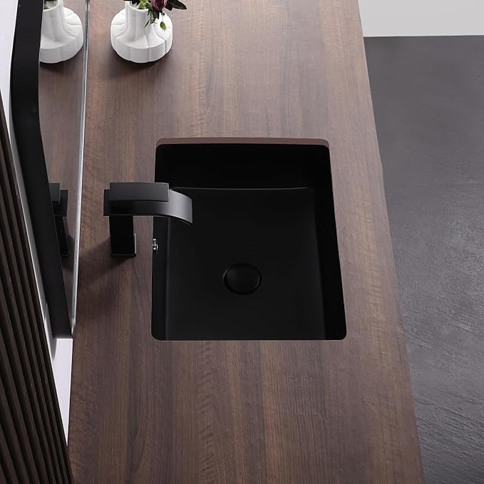 Undermount Bathroom Sink 19.5x15.6 Inch Rectangular Undermount Sink Ceramic Under Counter Vitreous China Sinks with Overflow,Matte Black