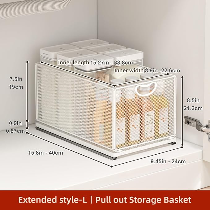 Pull Out Drawers for Cabinets Stackable or Single, Pull Out Cabinet Organizer, Adhesive Kitchen Cabinet Drawers Slide Out Pantry Shelves, Extra Rails