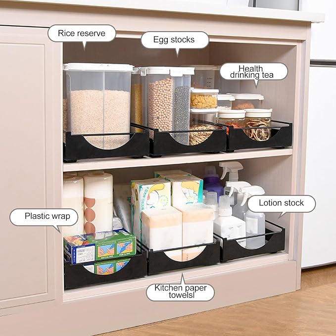 Estink Pull Out Cabinet Organizer Cabinet Drawers Slide Out Kitchen Pull Out Drawers for Cabinets Slide Out Pantry Shelves No Drill Installation with Smooth Glide (L)