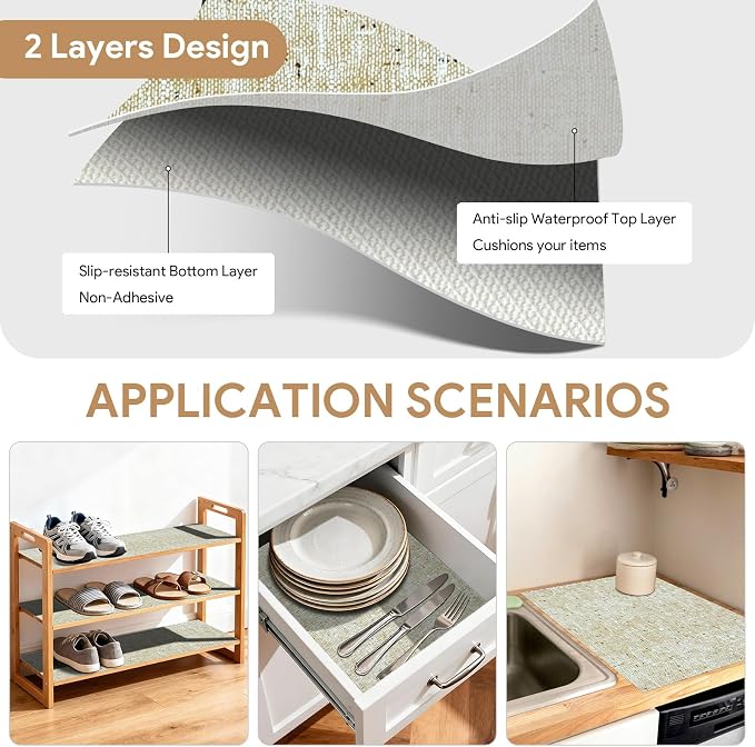 17.7'' X 96'' Beige Shelf Liner Drawer Liner for Kitchen Cabinet Non Adhesive, Strong Grip Anti Slip Cabinet Liners for Shelves, Oil-Proof Waterproof Cupboard Liner