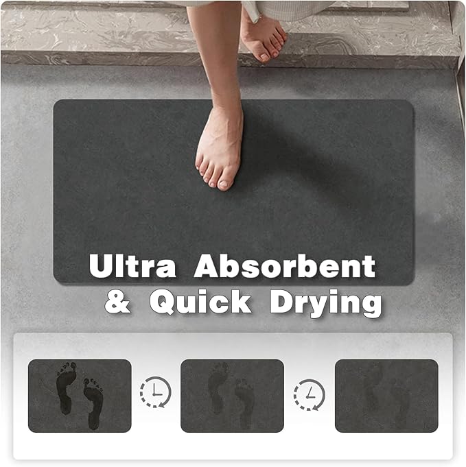TYUU Bath Mat, Bathroom Rugs Non Slip Washable Thin Absorbent Quick Dry Bath Mat Fits Under Door Bathroom Floor Mat Perfect for Bath, Shower, or Sink 17"x59" Dark Grey