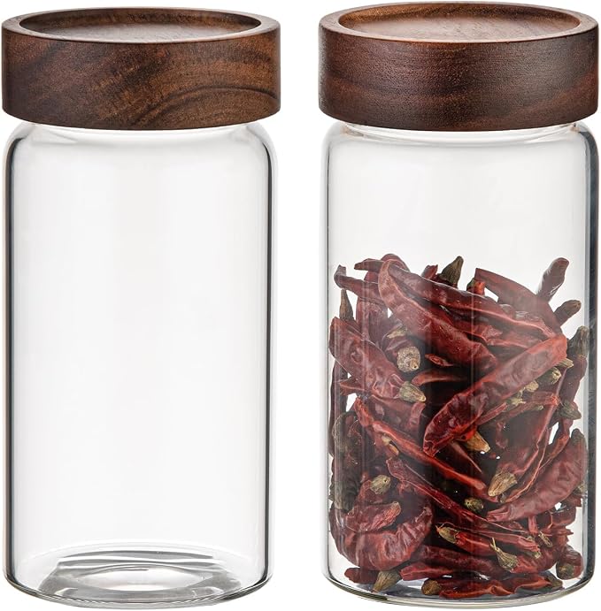 18 OZ Glass Coffee Jars with Top Screw Lid Ground Sugar Spice Herb Container Clear Glass Jar Round Food Storage Canister for Pantry Tea Coffee Bean Spice Cookies Salts (2×550ml(18oz))