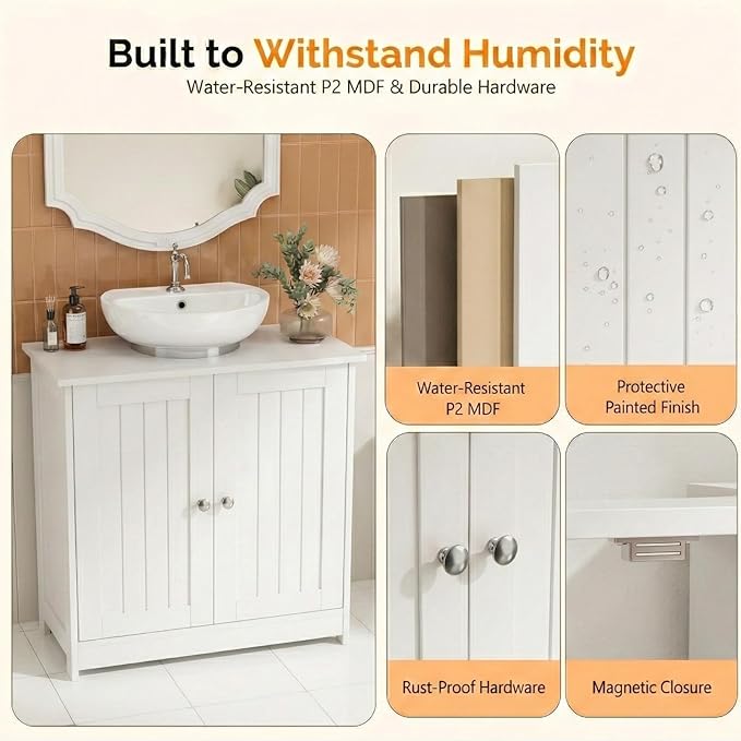 Bonnlo Pedestal Sink Storage Cabinet with 2 Doors Traditional Under Sink Cabinet Bathroom Space Saver Organizer with Adjustable Shelf White 23 5/8" W x 11 7/16" D x 23 5/8" H