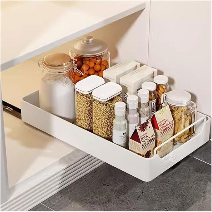 cupboardPull Out Drawer Kitchen Telescopic Drawer Retrofit Pull Slide Out Drawer with Handle Storage Shelves for Kitchen Cabinets with Adhesive Film Pull Out Drawer No Drilling