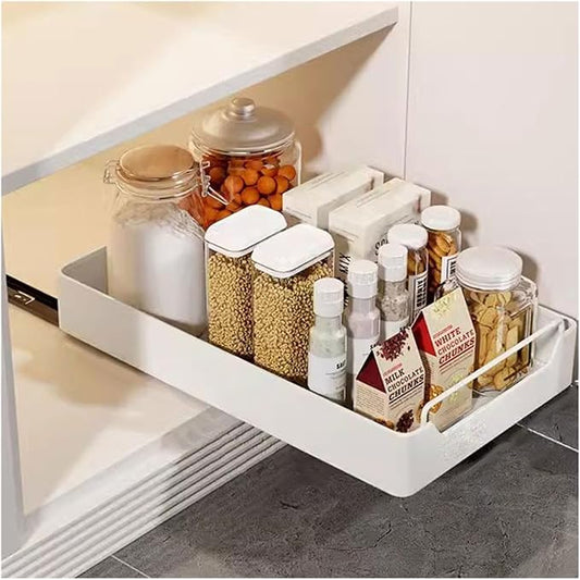 cupboardPull Out Drawer Kitchen Telescopic Drawer Retrofit Pull Slide Out Drawer with Handle Storage Shelves for Kitchen Cabinets with Adhesive Film Pull Out Drawer No Drilling