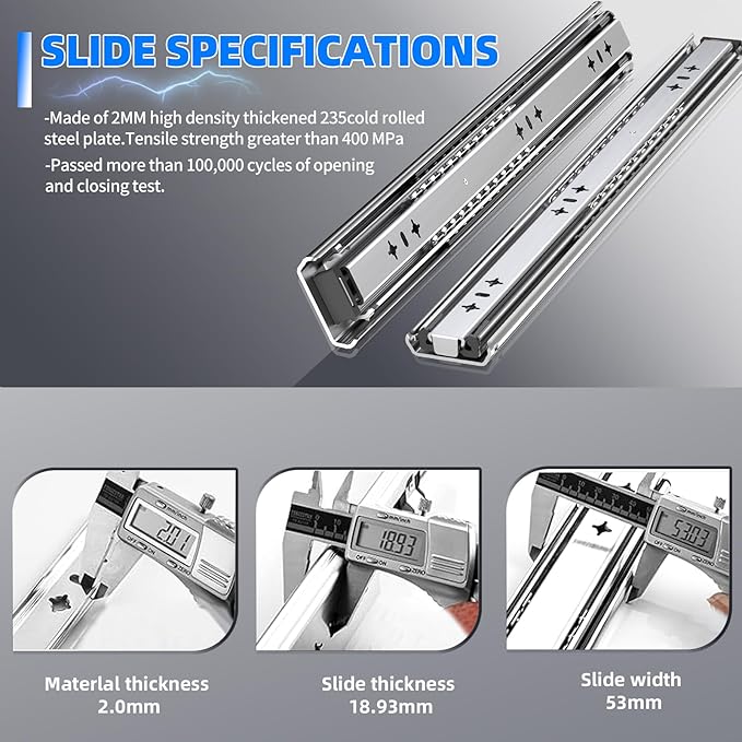 SLIDEWAY 260 Lbs Heavy Duty Drawer Slides 1 Pair 8 10 12 14 16 18 20 24 26 30 32 40 Inch Full Extension Ball Bearing Sliding Rails Cabinet Runners Tracks Tool Box Glides (53mm Wide)-14"