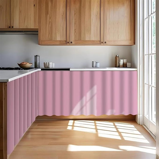 Under Sink Curtain for Closet, Privacy Short Cabinet Curtain Self Stick Adhesive Desk Skirt for Kitchen Classroom, Pink, 35" W x 20" L