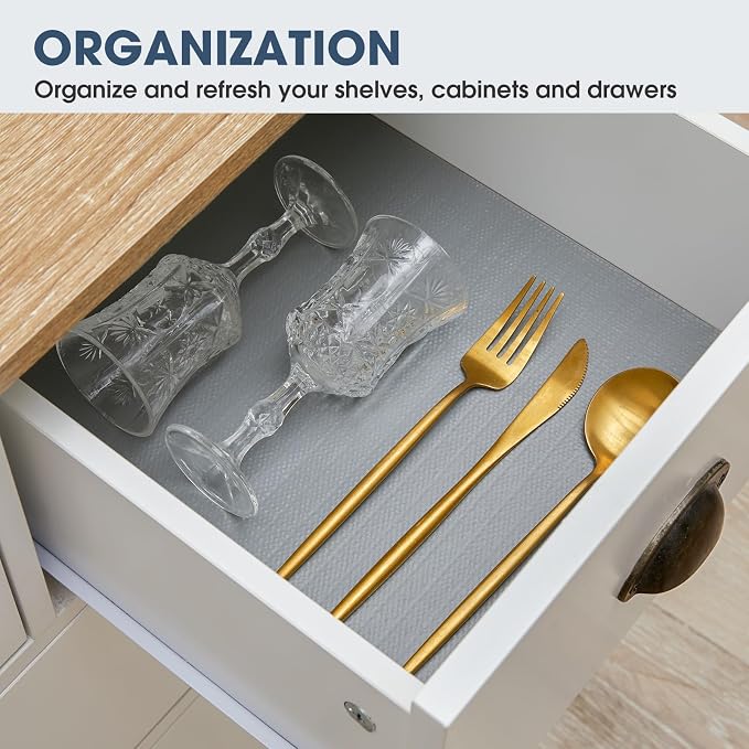 Drawer and Shelf Liner, Non-Slip Kitchen Cabinet Liners Non-Adhesive Thick Strong Grip Waterproof Washable Mats Protect Dresser Shelves Cupboard Bathroom Cabinets, Pure Gray, 24 in X 30 FT